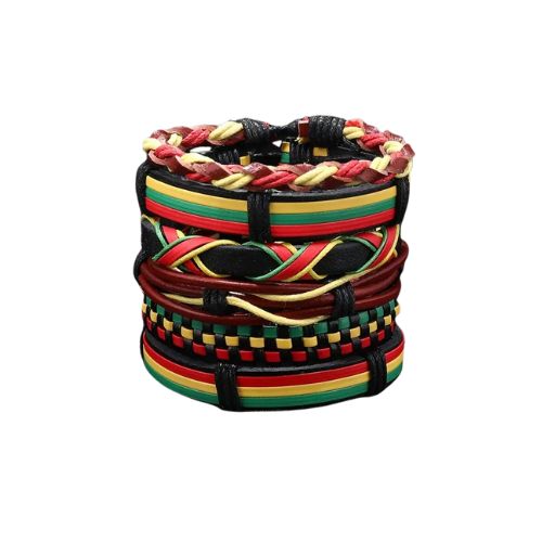 Rasta Leather Bracelets 6 in 1